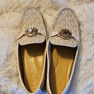 MICHAEL Michael Kors Beige Logo Moccasin Loafers with Gold Hardware.Hardly Worn